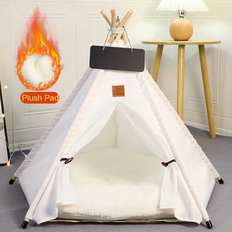 Pet Tent House Dog Bed Portable Removable Washable Teepee Puppy Cat Indoor Outdoor Kennels Cave with Cushion and Blackboard - Slobuy