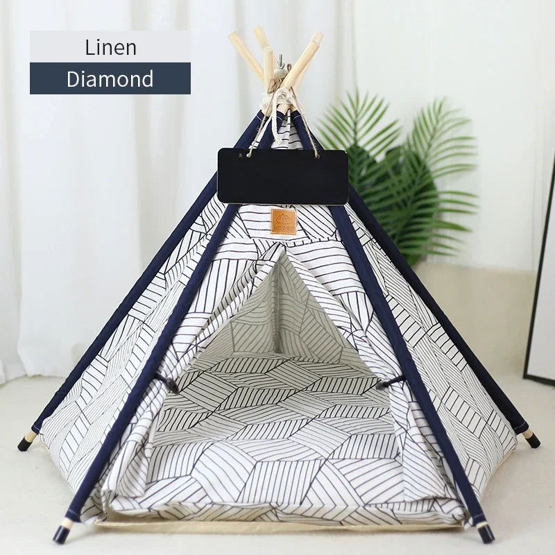 Pet Tent House Dog Bed Portable Removable Washable Teepee Puppy Cat Indoor Outdoor Kennels Cave with Cushion and Blackboard - Slobuy