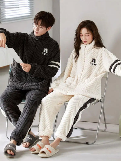 Pijama Conjunto Pareja Sleepwear for Sleeping Men's Pajamas for Couples Set Women's Pajama Man Warm Winter Nightwear Pyjama Pour - Slobuy