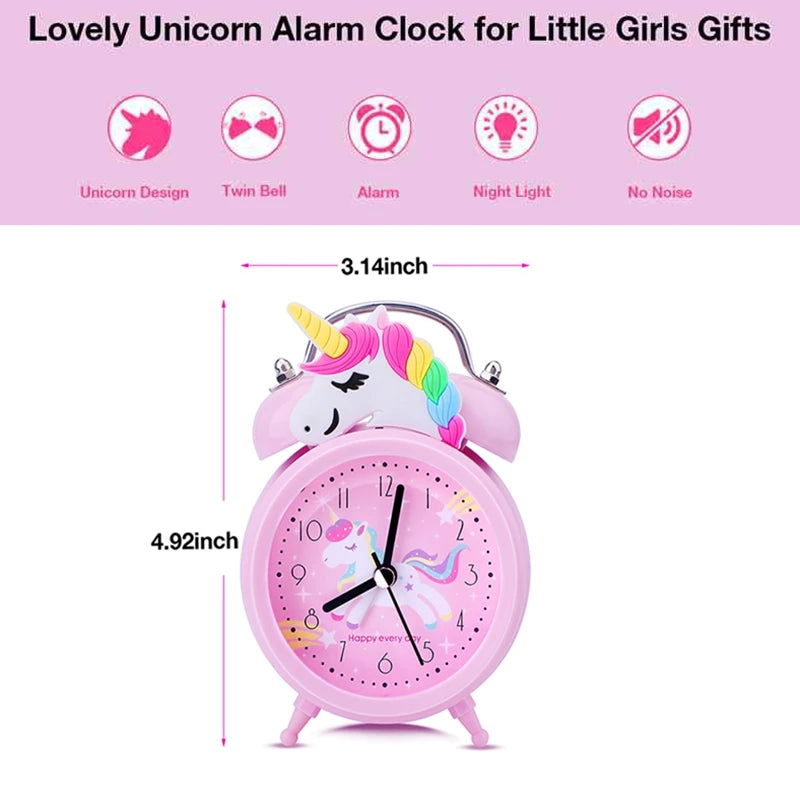 Pink Unicorn Kids Alarm Clock Double Bell Clock with Backlight Cute Desk Clock Home Decoration Будильник Kid Gifts reveil enfant - Slobuy