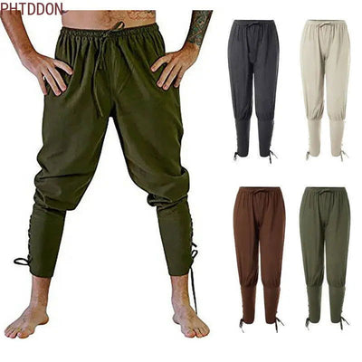 Pirate Pants Adult Men Medieval Cosplay Renaissance Gothic Lounge Horseman Navigator Leg Bandage Halloween Pirate Costume - Slobuy