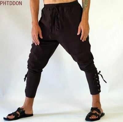 Pirate Pants Adult Men Medieval Cosplay Renaissance Gothic Lounge Horseman Navigator Leg Bandage Halloween Pirate Costume - Slobuy