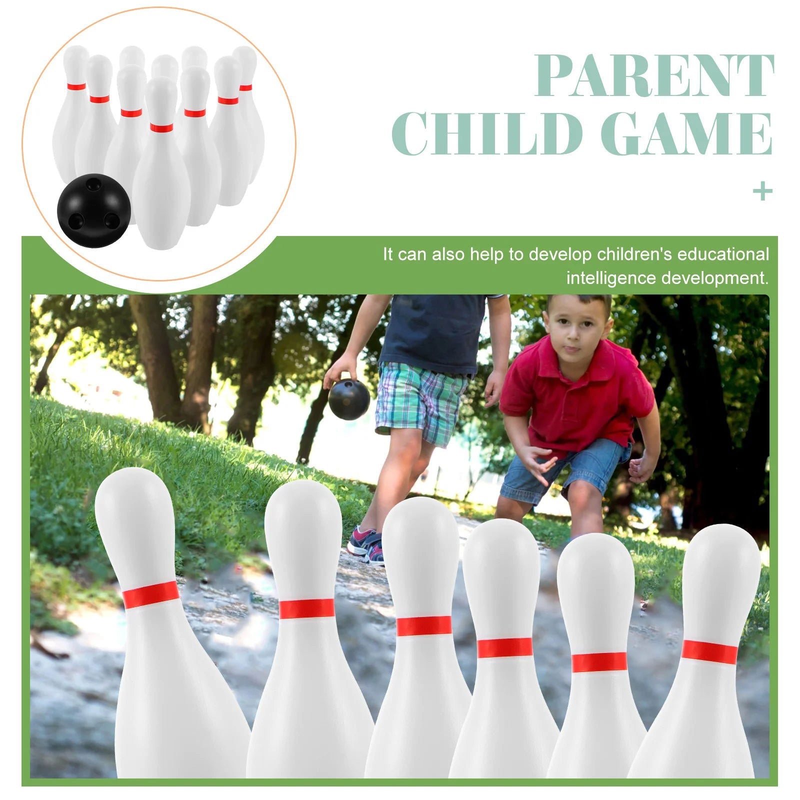 Plasitc Bowling Play Set Fun Bowling Games Parent Children Interactive Toy for Home School (White) - Slobuy