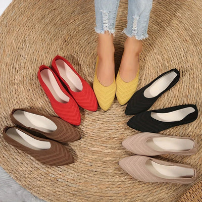Pointed Toe Flat Shoes Women Solid Color Knitted Slip on Shoes Casual Breathable Ballet Flats Women Loafers Comfort Ladies Shoes - Slobuy