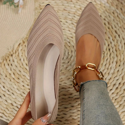 Pointed Toe Flat Shoes Women Solid Color Knitted Slip on Shoes Casual Breathable Ballet Flats Women Loafers Comfort Ladies Shoes - Slobuy