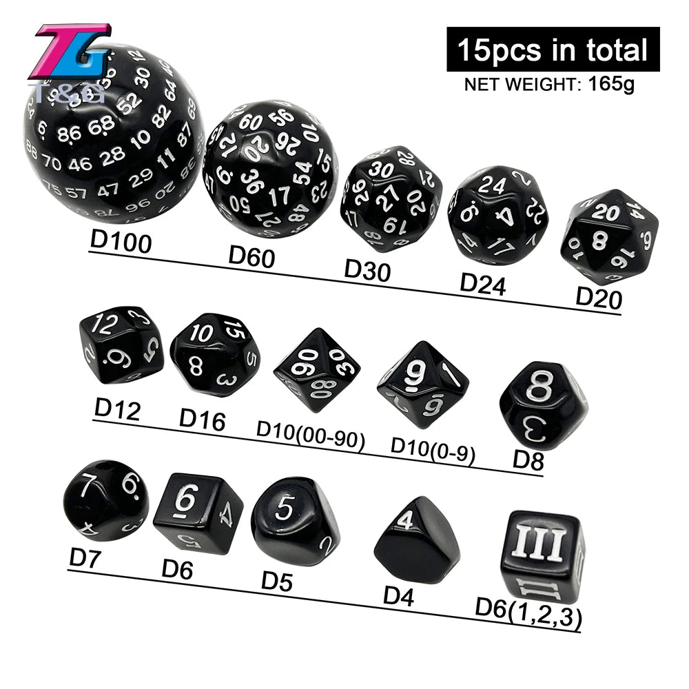 Polyhedral Dice Set DND Cubes POP D3-D100 Acrylic Dice Sets 15 Pcs With Cloth Bag For Gift DND Game RPG Board Game Accessories - Slobuy