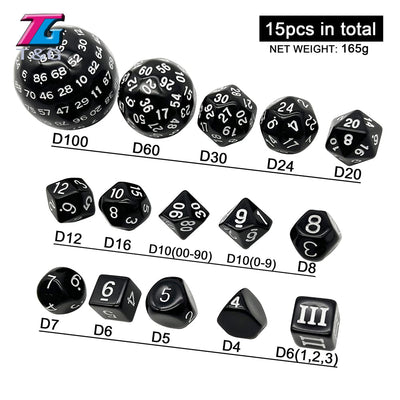 Polyhedral Dice Set DND Cubes POP D3-D100 Acrylic Dice Sets 15 Pcs With Cloth Bag For Gift DND Game RPG Board Game Accessories - Slobuy
