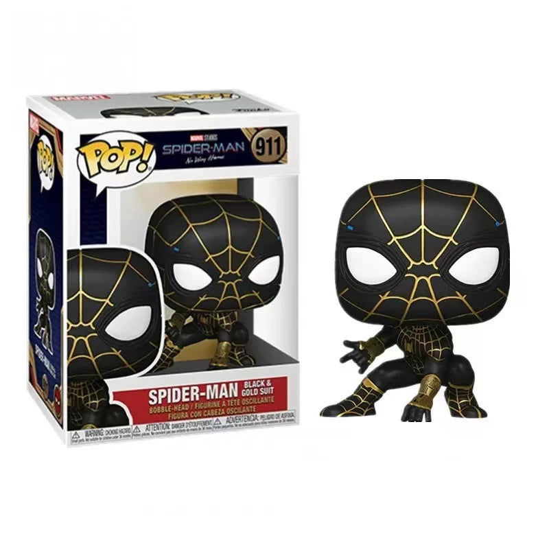 Pop Marvels Avenger Spider-Man 3 Heroes Are Homeless Spiderman #911 Black Gold Suit Bobble Head Collectible Model Toys - Slobuy