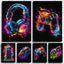 Pop Neon Video Game Character Poster Gamepad Headphones Football Basketball Canvas Print Wall Art Decor Gaming Room Decoration - Slobuy