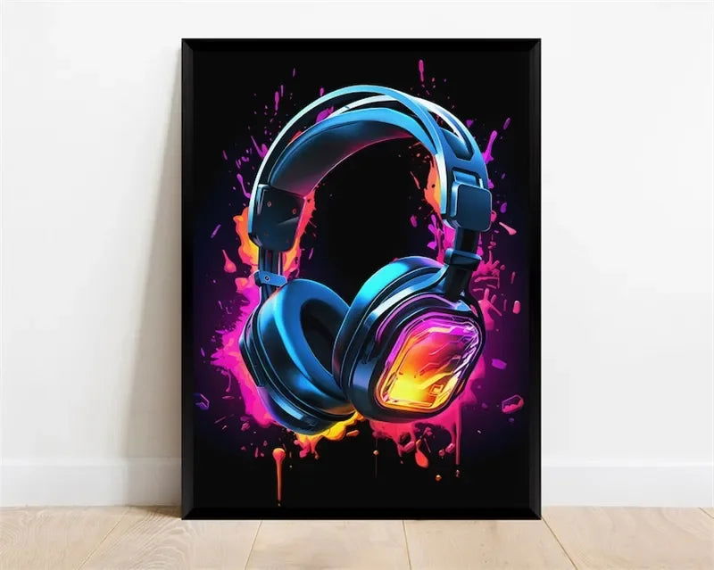 Pop Neon Video Game Character Poster Gamepad Headphones Football Basketball Canvas Print Wall Art Decor Gaming Room Decoration - Slobuy