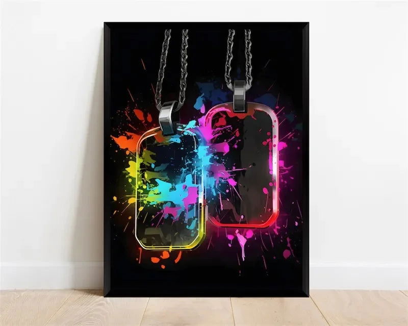 Pop Neon Video Game Character Poster Gamepad Headphones Football Basketball Canvas Print Wall Art Decor Gaming Room Decoration - Slobuy