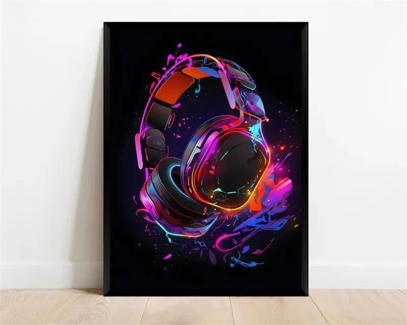 Pop Neon Video Game Character Poster Gamepad Headphones Football Basketball Canvas Print Wall Art Decor Gaming Room Decoration - Slobuy