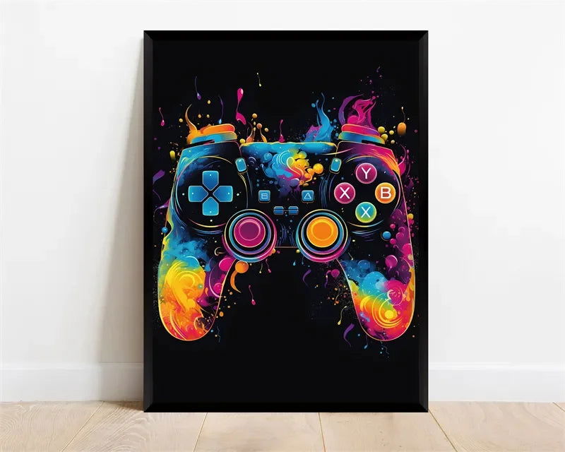 Pop Neon Video Game Character Poster Gamepad Headphones Football Basketball Canvas Print Wall Art Decor Gaming Room Decoration - Slobuy