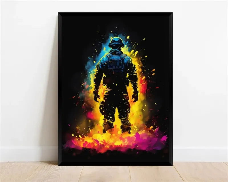 Pop Neon Video Game Character Poster Gamepad Headphones Football Basketball Canvas Print Wall Art Decor Gaming Room Decoration - Slobuy