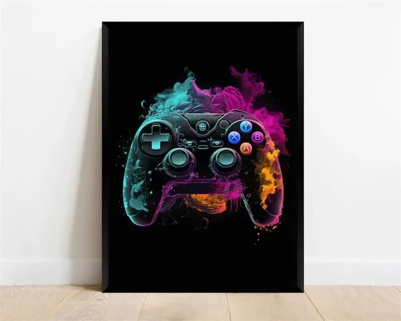Pop Neon Video Game Character Poster Gamepad Headphones Football Basketball Canvas Print Wall Art Decor Gaming Room Decoration - Slobuy