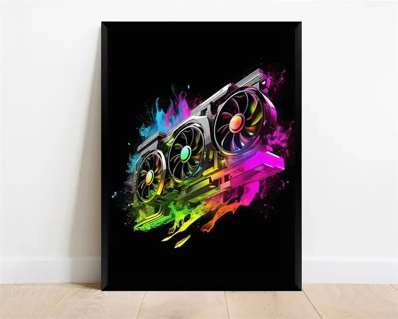 Pop Neon Video Game Character Poster Gamepad Headphones Football Basketball Canvas Print Wall Art Decor Gaming Room Decoration - Slobuy