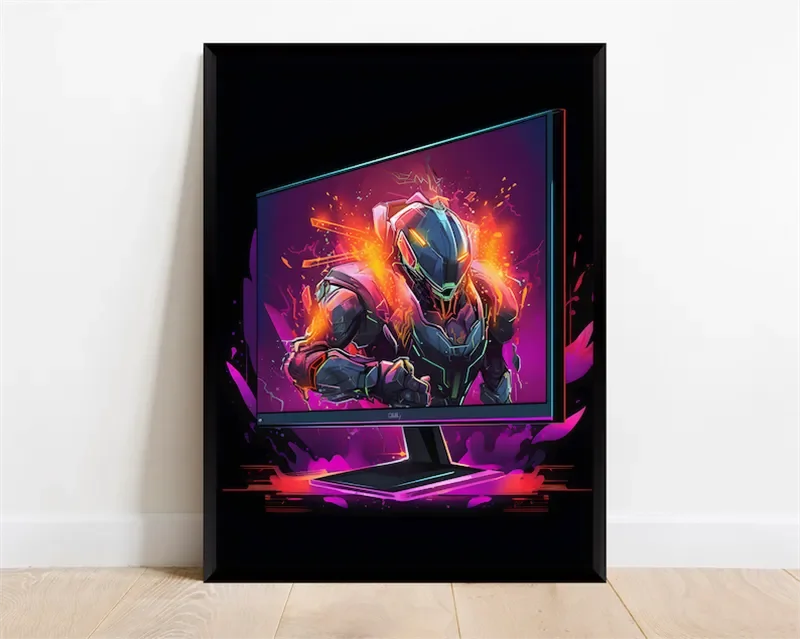 Pop Neon Video Game Character Poster Gamepad Headphones Football Basketball Canvas Print Wall Art Decor Gaming Room Decoration - Slobuy