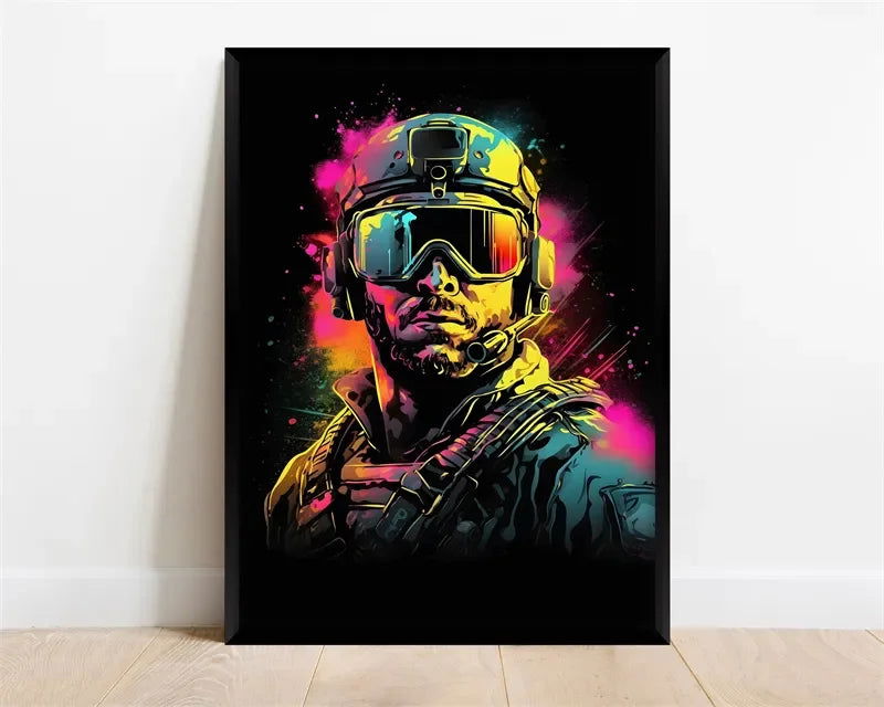 Pop Neon Video Game Character Poster Gamepad Headphones Football Basketball Canvas Print Wall Art Decor Gaming Room Decoration - Slobuy