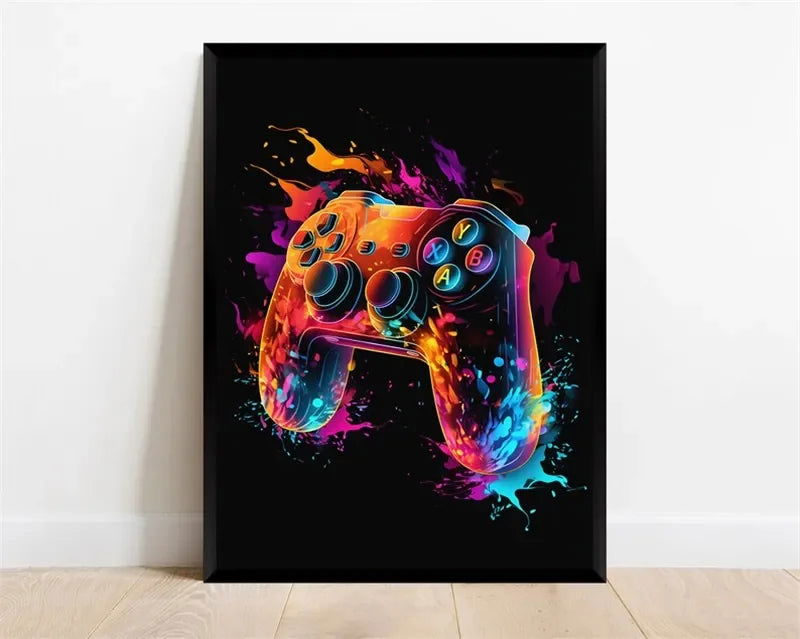 Pop Neon Video Game Character Poster Gamepad Headphones Football Basketball Canvas Print Wall Art Decor Gaming Room Decoration - Slobuy