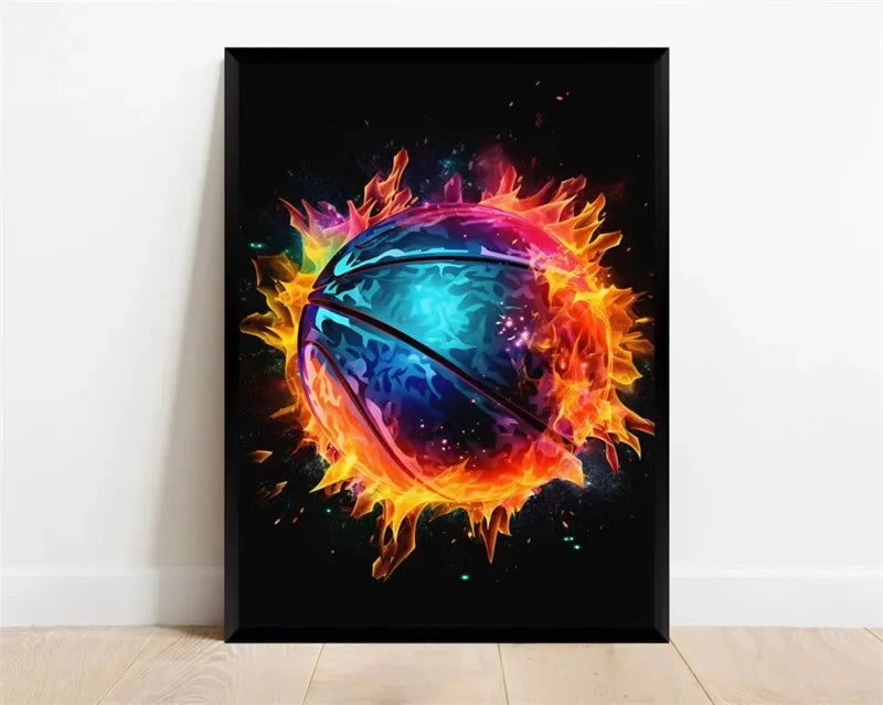 Pop Neon Video Game Character Poster Gamepad Headphones Football Basketball Canvas Print Wall Art Decor Gaming Room Decoration - Slobuy