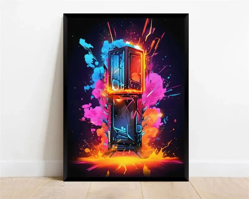 Pop Neon Video Game Character Poster Gamepad Headphones Football Basketball Canvas Print Wall Art Decor Gaming Room Decoration - Slobuy