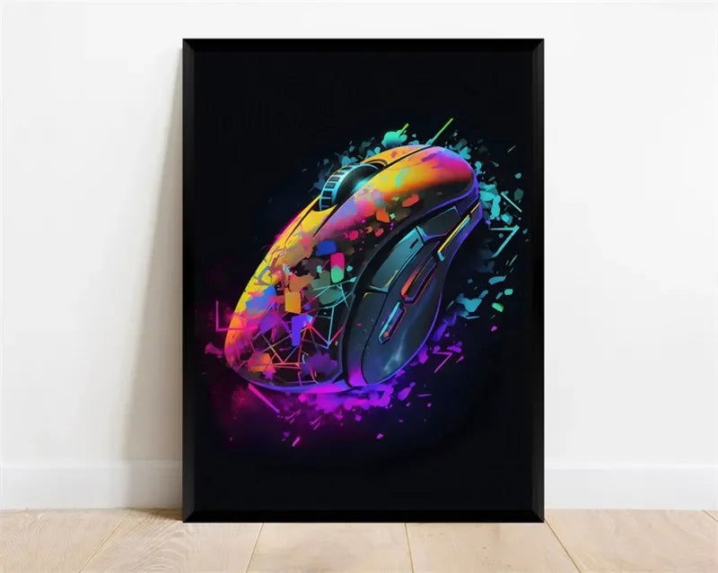 Pop Neon Video Game Character Poster Gamepad Headphones Football Basketball Canvas Print Wall Art Decor Gaming Room Decoration - Slobuy