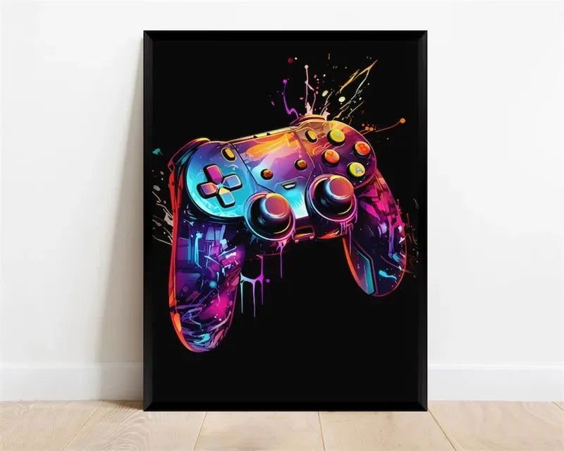 Pop Neon Video Game Character Poster Gamepad Headphones Football Basketball Canvas Print Wall Art Decor Gaming Room Decoration - Slobuy