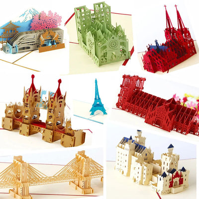 Pop UP 3D Birthday Cards World Attractions Card Business Invitation Boy Gift Greeting Tourist Postcard for Boyfriend Dad Present - Slobuy