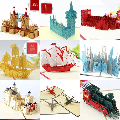 Pop UP 3D Birthday Cards World Attractions Card Business Invitation Boy Gift Greeting Tourist Postcard for Boyfriend Dad Present - Slobuy