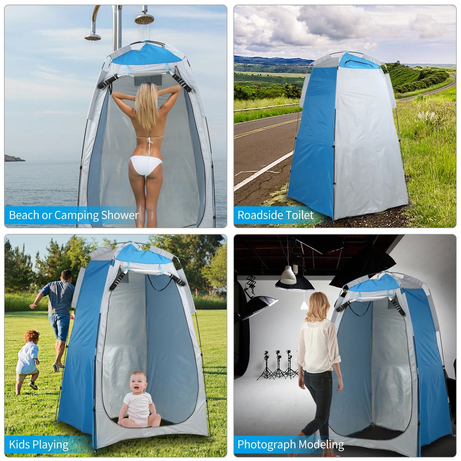 Portable Beach Shower Toilet Changing Tent Sun Rain Shelter Privacy Shelter Tent with Window for Outdoor Camping Bathroom - Slobuy
