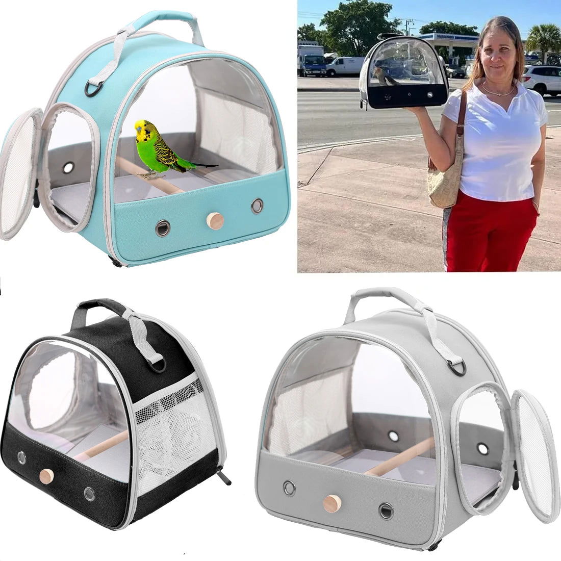 Portable Clear Bird Parrot Transport Cage Breathable Bird Carrier Travel Bag Small Pet Access Window Collapsible Outdoor Bag - Slobuy