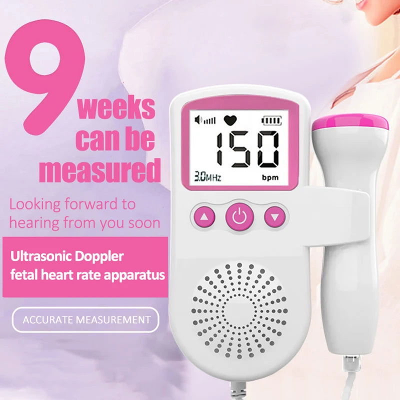 Portable Fetal Doppler Baby Monitor Heart Beat Monitor Probe LCD Display For Pregnant Maternity Women Home Pregnancy Pink Blue - Slobuy