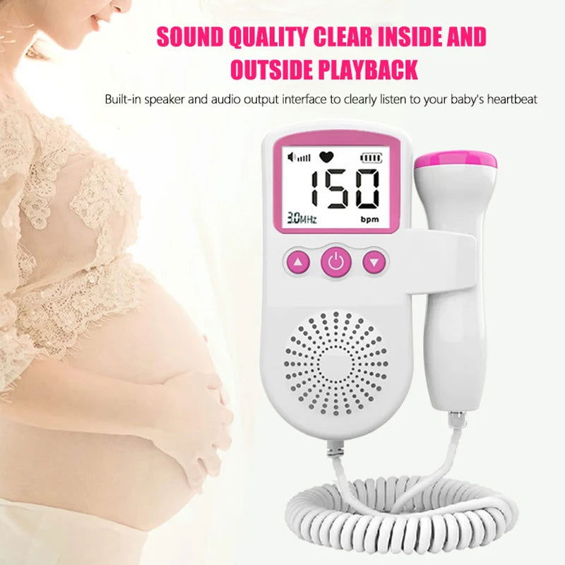 Portable Fetal Doppler Baby Monitor Heart Beat Monitor Probe LCD Display For Pregnant Maternity Women Home Pregnancy Pink Blue - Slobuy