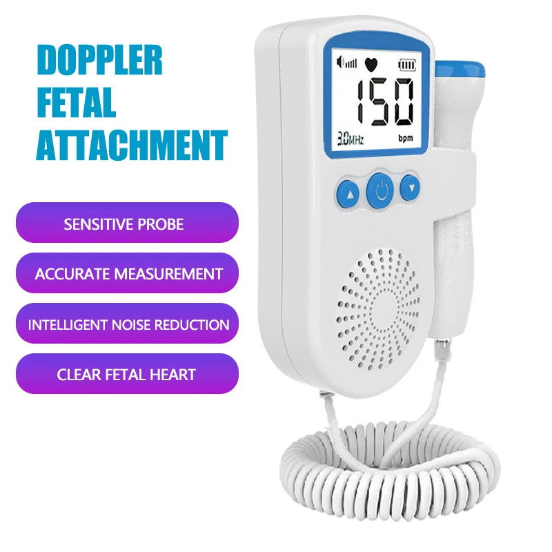 Portable Fetal Doppler Baby Monitor Heart Beat Monitor Probe LCD Display For Pregnant Maternity Women Home Pregnancy Pink Blue - Slobuy