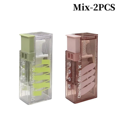 Portable Floss Dispenser Includes 10Pcs Floss Automatic Ejectable Floss Organiser Oral Care Press-on Disposable Flossing Sticks - Slobuy