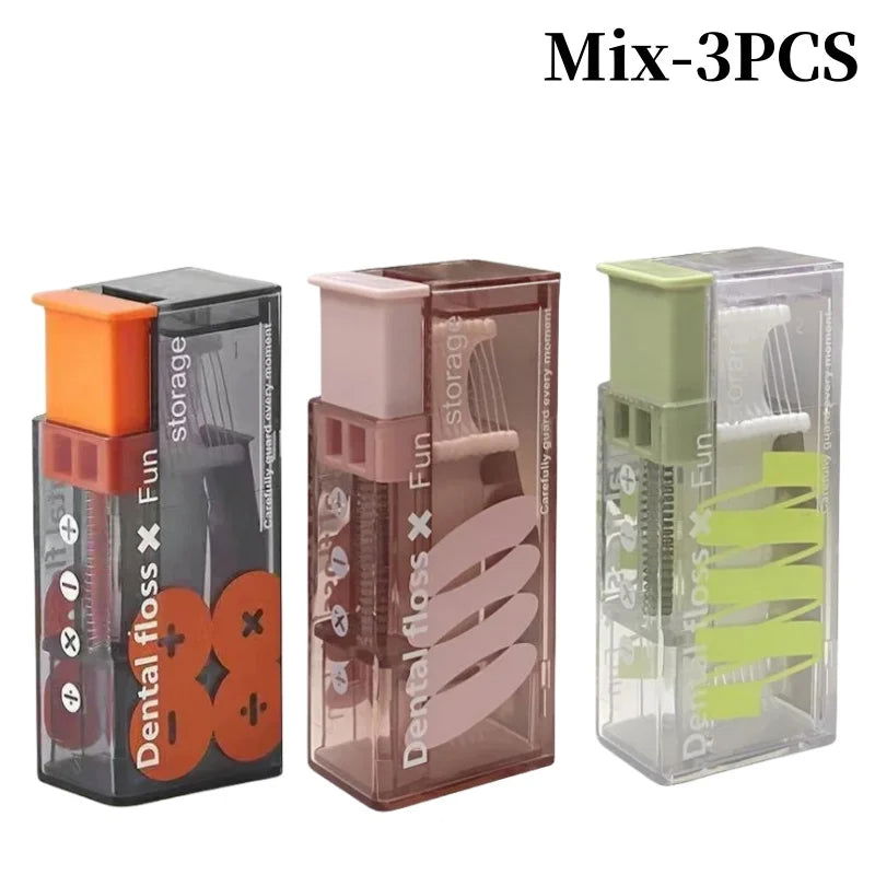 Portable Floss Dispenser Includes 10Pcs Floss Automatic Ejectable Floss Organiser Oral Care Press-on Disposable Flossing Sticks - Slobuy