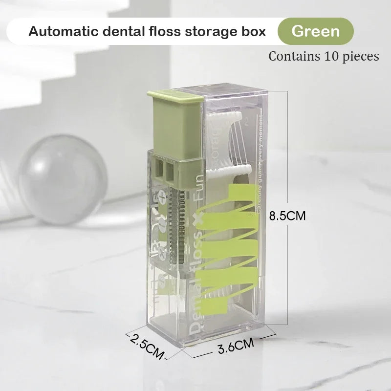 Portable Floss Dispenser Includes 10Pcs Floss Automatic Ejectable Floss Organiser Oral Care Press-on Disposable Flossing Sticks - Slobuy