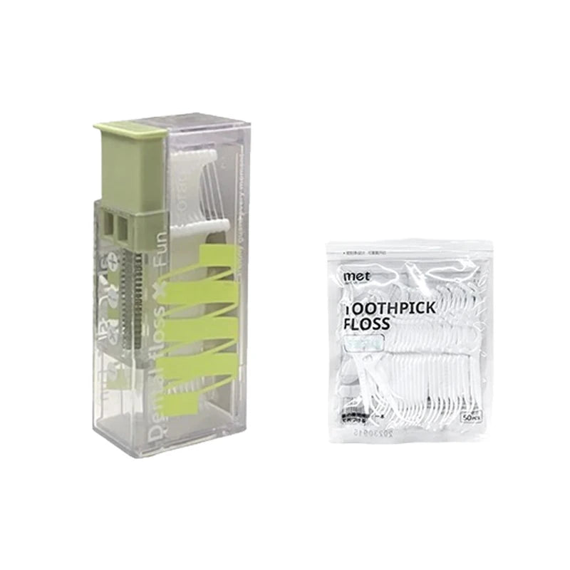 Portable Floss Dispenser Includes 10Pcs Floss Automatic Ejectable Floss Organiser Oral Care Press-on Disposable Flossing Sticks - Slobuy