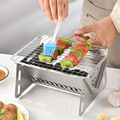 Portable Folding Barbecue Grill Heating Stoves Multifunction Camping BBQ Grill Rack Net Firewood Stove Stainless Steel BBQ Grill - Slobuy