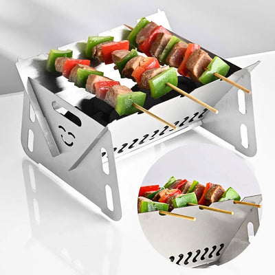 Portable Folding Barbecue Grill Heating Stoves Multifunction Camping BBQ Grill Rack Net Firewood Stove Stainless Steel BBQ Grill - Slobuy