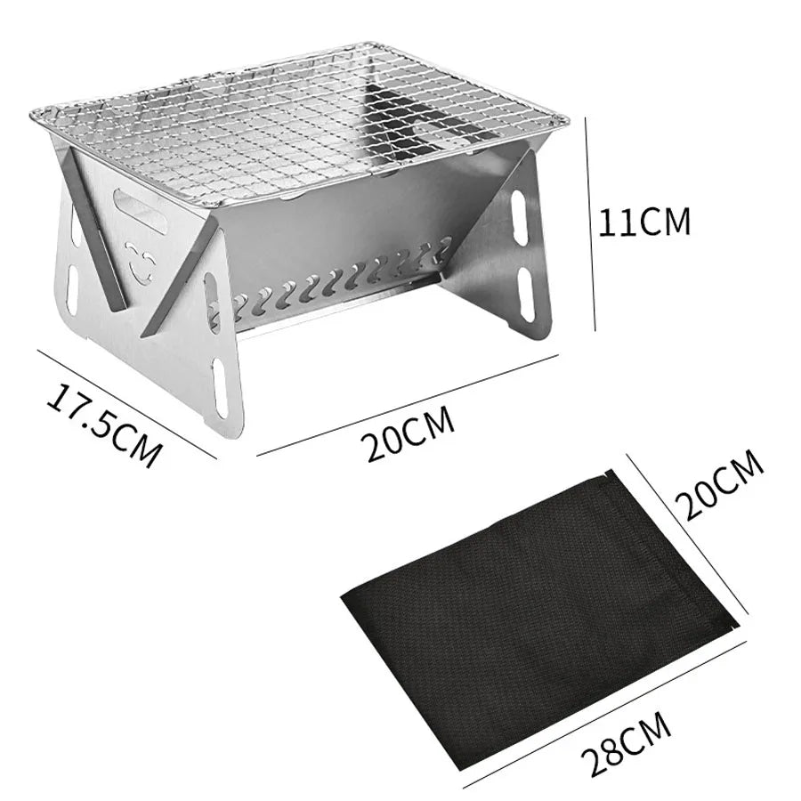 Portable Folding Barbecue Grill Heating Stoves Multifunction Camping BBQ Grill Rack Net Firewood Stove Stainless Steel BBQ Grill - Slobuy