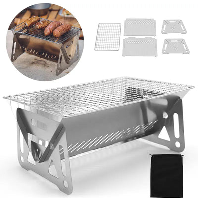 Portable Folding Barbecue Grill Heating Stoves Multifunction Camping BBQ Grill Rack Net Firewood Stove Stainless steel BBQ Grill - Slobuy