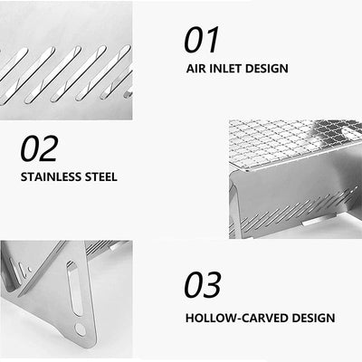 Portable Folding Barbecue Grill Heating Stoves Multifunction Camping BBQ Grill Rack Net Firewood Stove Stainless steel BBQ Grill - Slobuy