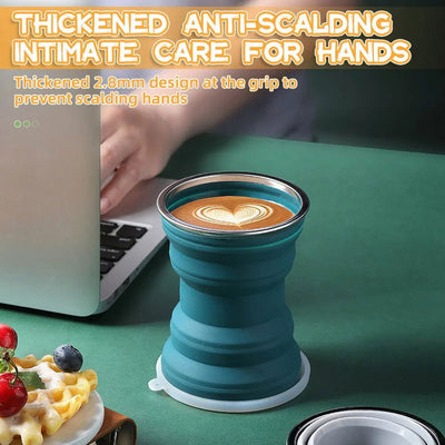 Portable Silicone Foldable Cup With Lanyard Heat Resistant Collapsible Cups Lid Folding Storage Travel Mug For Hot Water - Slobuy
