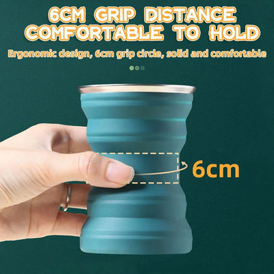 Portable Silicone Foldable Cup With Lanyard Heat Resistant Collapsible Cups Lid Folding Storage Travel Mug For Hot Water - Slobuy