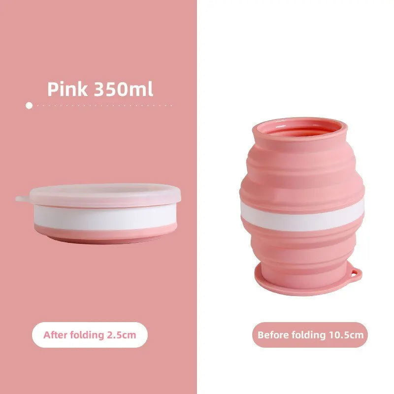 Portable Silicone Foldable Cup With Lanyard Heat Resistant Collapsible Cups Lid Folding Storage Travel Mug For Hot Water - Slobuy