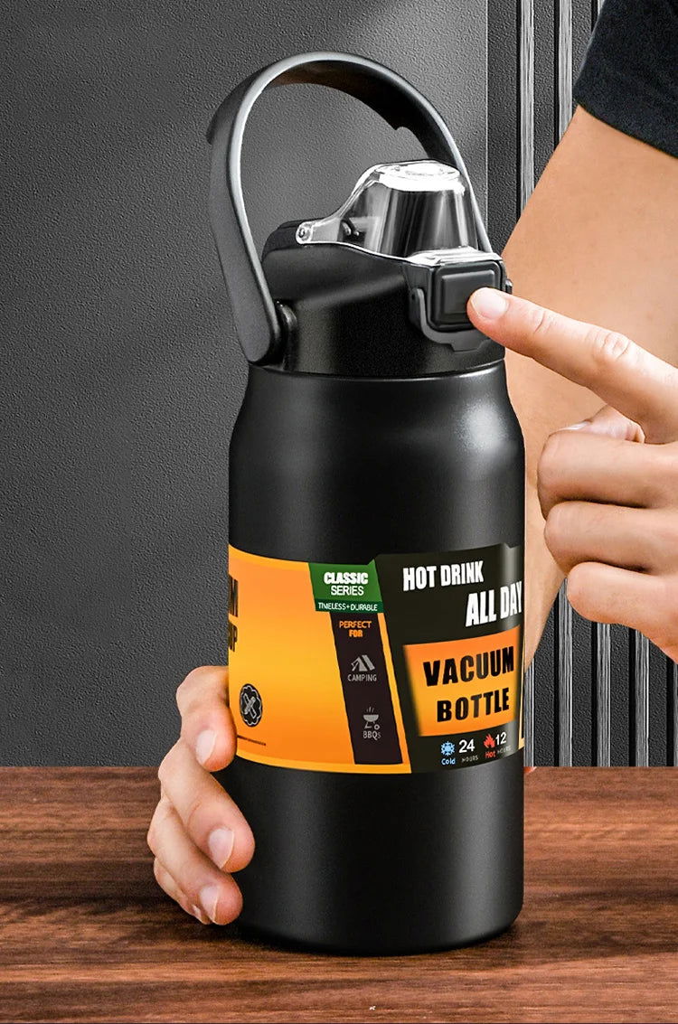 Portable Thermos with Straw 304 Stainless Steel Thermal Mug Tumbler Coffee Cup Sports Vacuum Flasks Cold and Hot Water Bottle - Slobuy