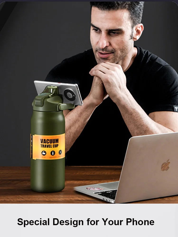Portable Thermos with Straw 304 Stainless Steel Thermal Mug Tumbler Coffee Cup Sports Vacuum Flasks Cold and Hot Water Bottle - Slobuy
