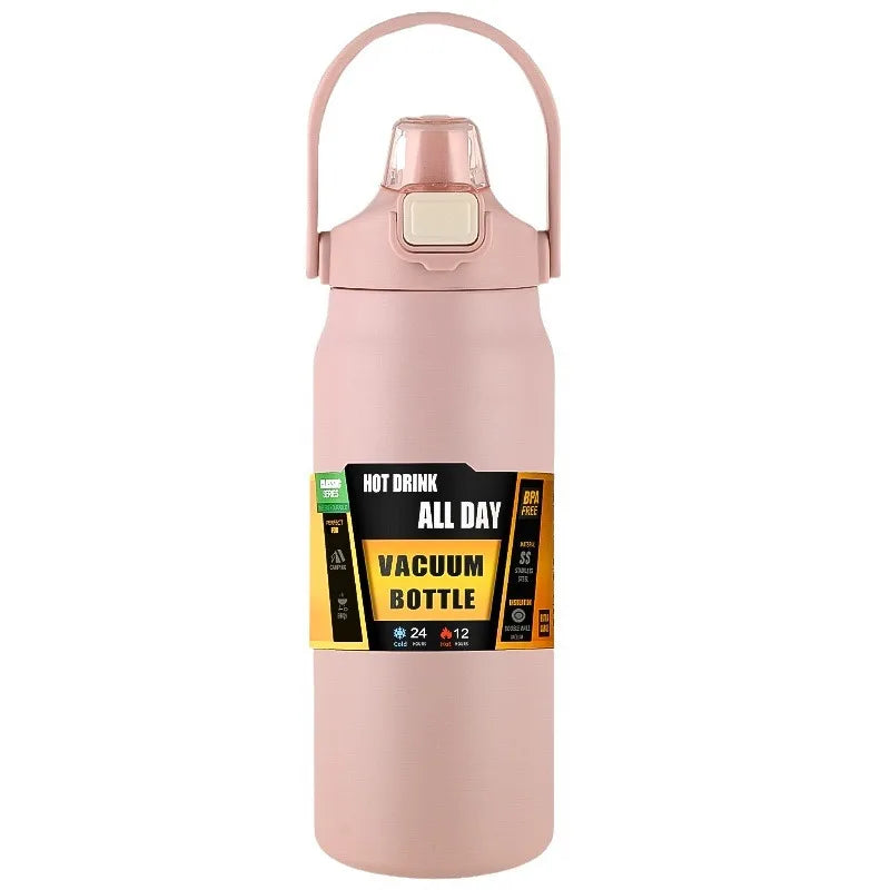 Portable Thermos with Straw 304 Stainless Steel Thermal Mug Tumbler Coffee Cup Sports Vacuum Flasks Cold and Hot Water Bottle - Slobuy