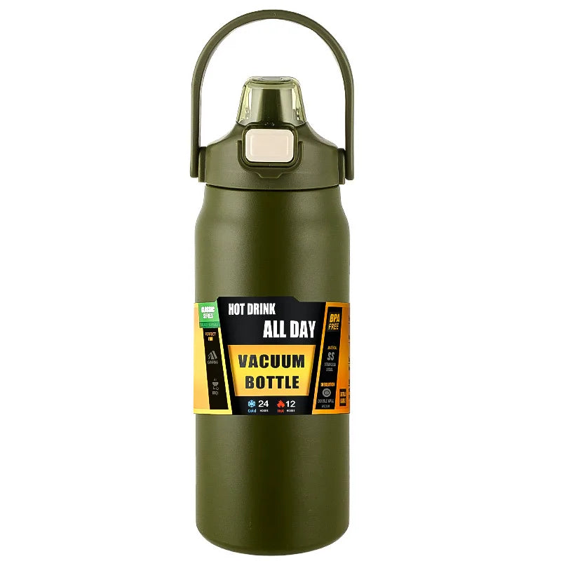 Portable Thermos with Straw 304 Stainless Steel Thermal Mug Tumbler Coffee Cup Sports Vacuum Flasks Cold and Hot Water Bottle - Slobuy